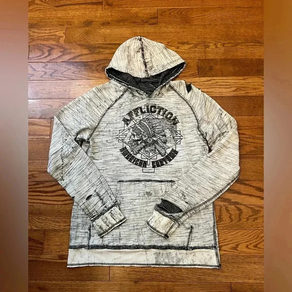 Vintage Y2k Grunge Affliction Reversible Hoodie Sz M - Picture 1 of 14